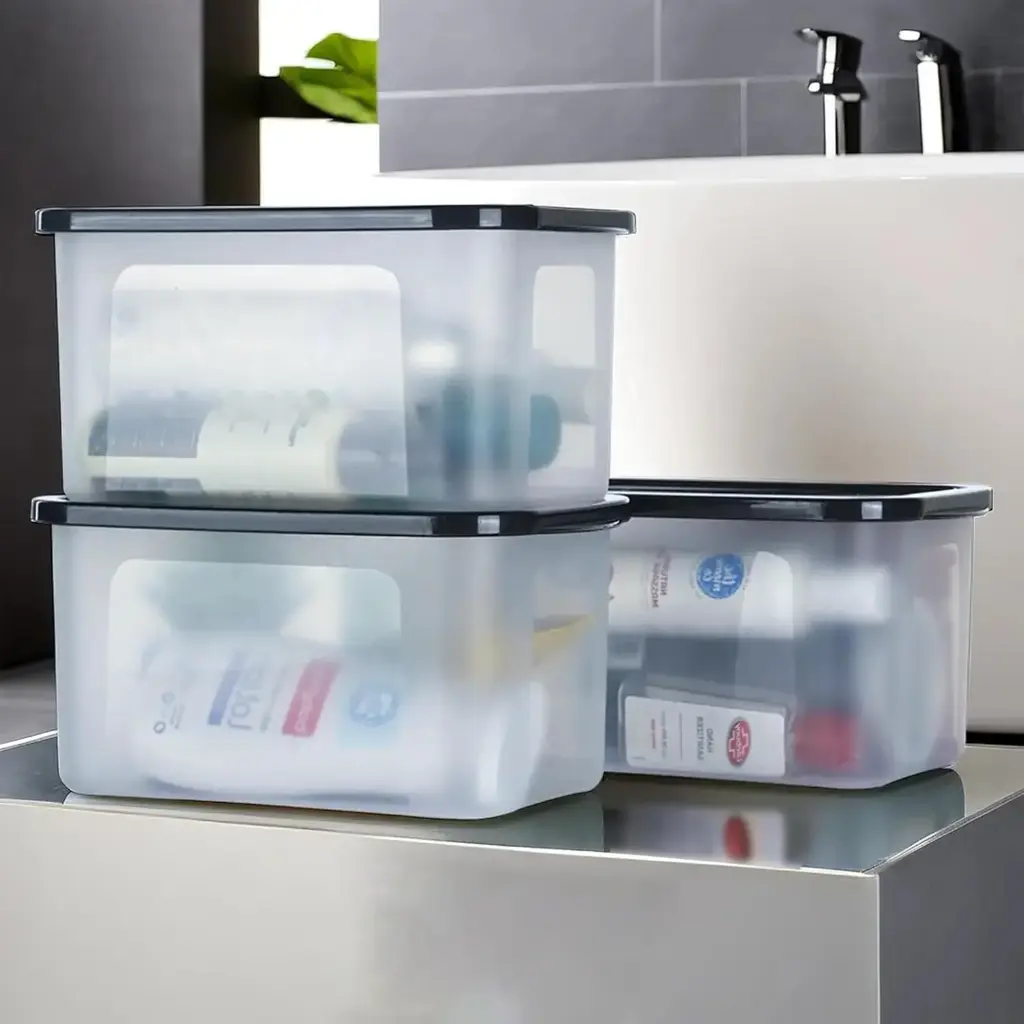 DGCON Industries 3 Pcs Small Plastic Boxes for Storage with Lid - Pooja & Office Items, Baby Clothes & Diaper Organizing Transparent Boxes | Black