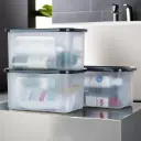 DGCON Industries 3 Pcs Small Plastic Boxes for Storage with Lid - Pooja & Office Items, Baby Clothes & Diaper Organizing Transparent Boxes | Black