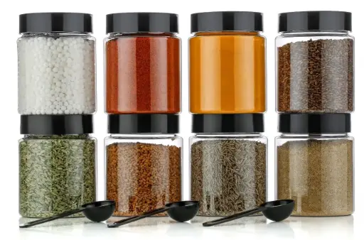 DGCON Multipurpose Unbreakable Plastic Transparent Storage Containers for Kitchen Airtight Masala Box Dabba Spice, Cereal, Dry Fruits Spice Box 250 Ml Round with Spoons (Set of 6 Pcs)
